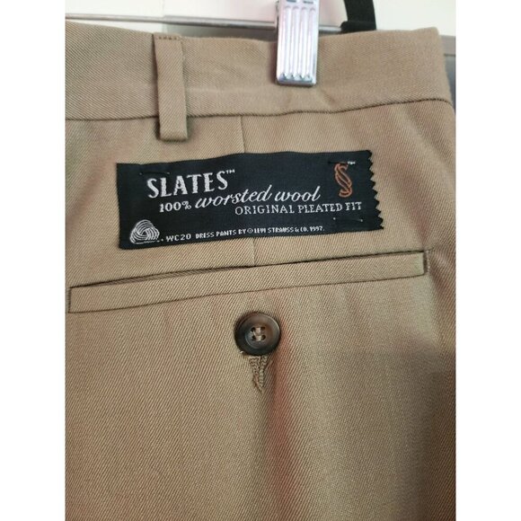 VTG Levi's Slates Worsted Wool Pleated Pants sz 40x32 Cuffed Brown NWT - Picture 4 of 8